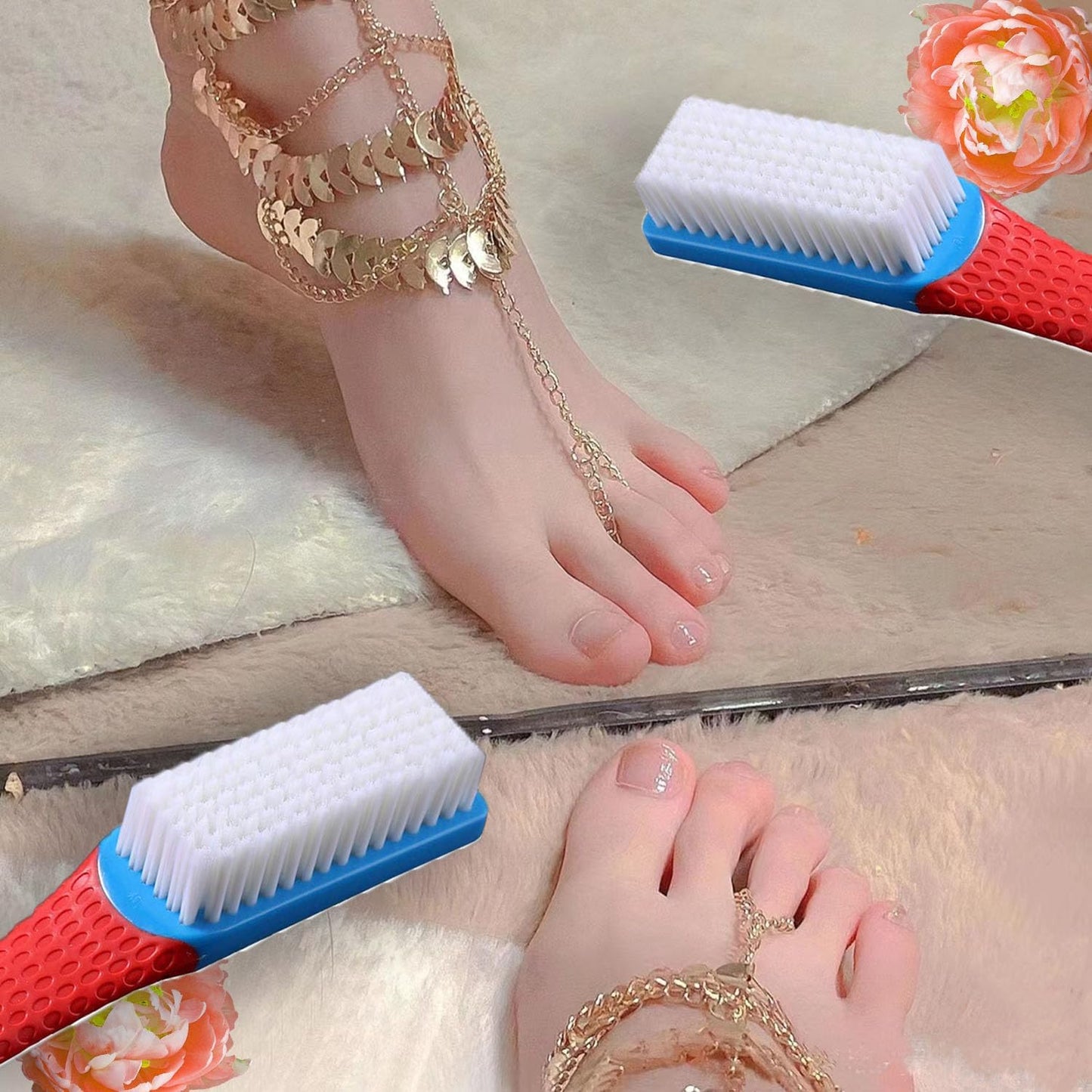 Nail Cleaning Brush, 2 Pack (Hard & Soft Bristles), Plastic Material, White & Red, Sturdy Handle, 6.3 Inch Length