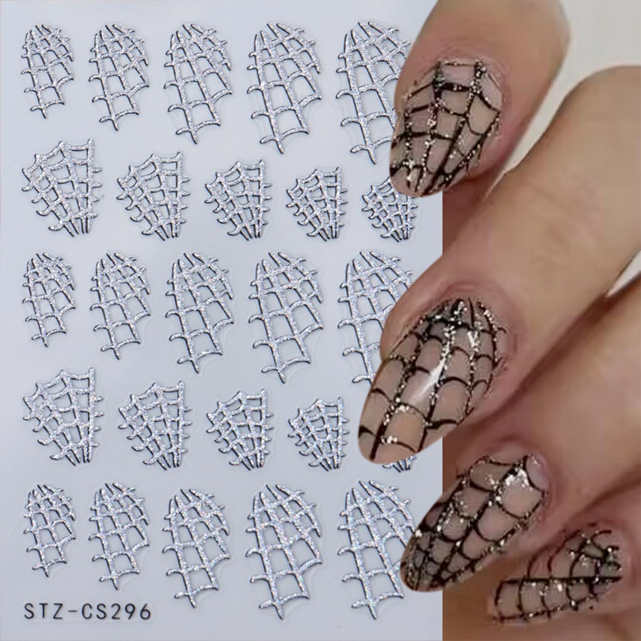 8 Sheets Spider Web Nail Sticker, Halloween for Nail Art Set - Halloween Nail Stickers Glitter Nail Spider Web Design Holographic 3D Self-Adhesive Slider Decals Manicure Art Decorations