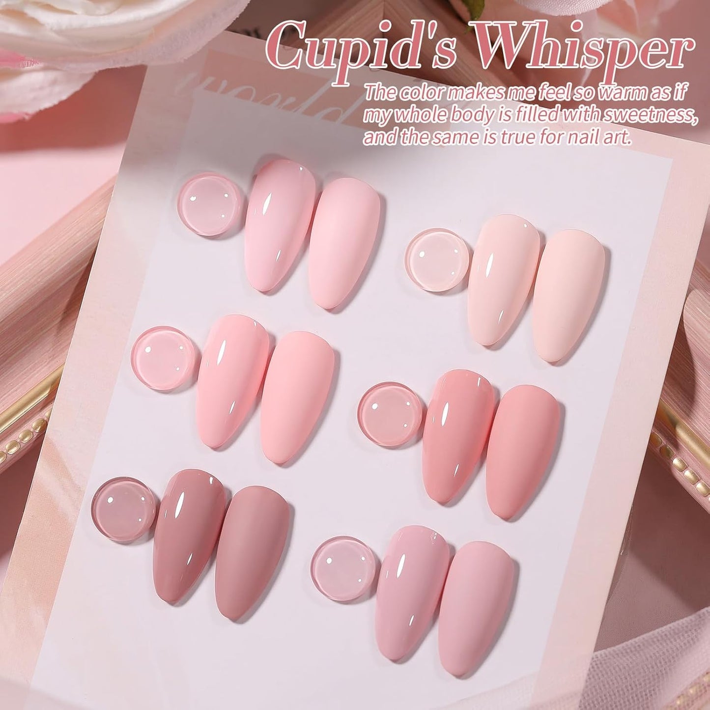 BORN PRETTY Pink Gel Nail Polish 6 Colors,Soft Nude Pink Valentine's Day Gift Nail Art Manicure DIY Salon Home