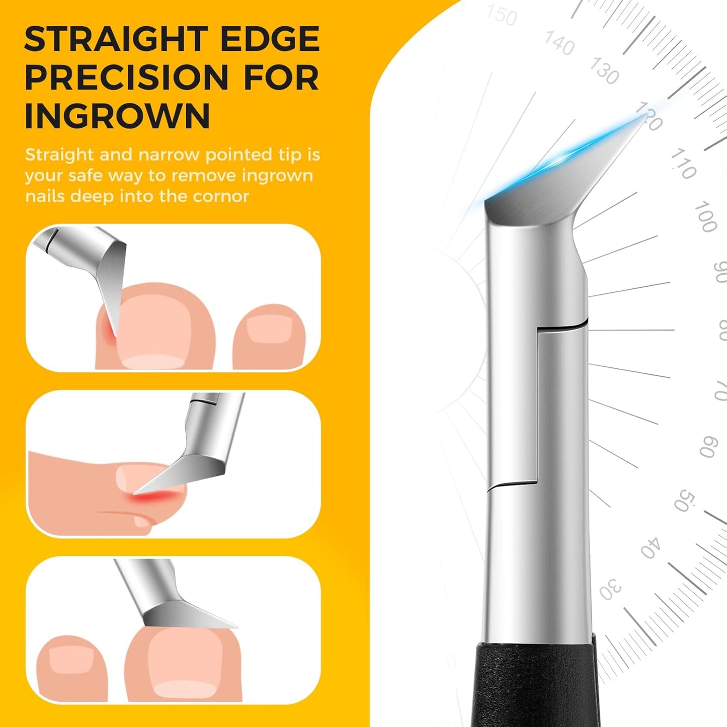 Ingrown Toenail Clippers for Seniors Thick Toenails, Straight Nail Clipper for Men, Heavy Duty Toe Nail Clippers for Thick Nails with Wide Jaw Opening, Professional Ingrown Toenail Removal Kit