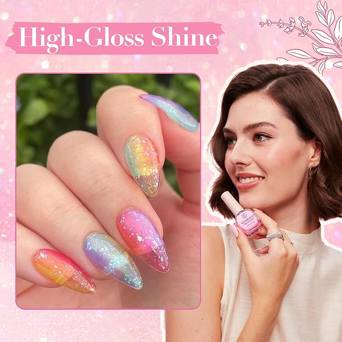 AZUREBEAUTY Broken Dimond Pink Nail Polish Set,Nail Polish Quick Dry Natural Boundless Shine Nail Lacquer Fingernail Polish Kit Salon-Quality for Women 2Pcs 0.34 oz