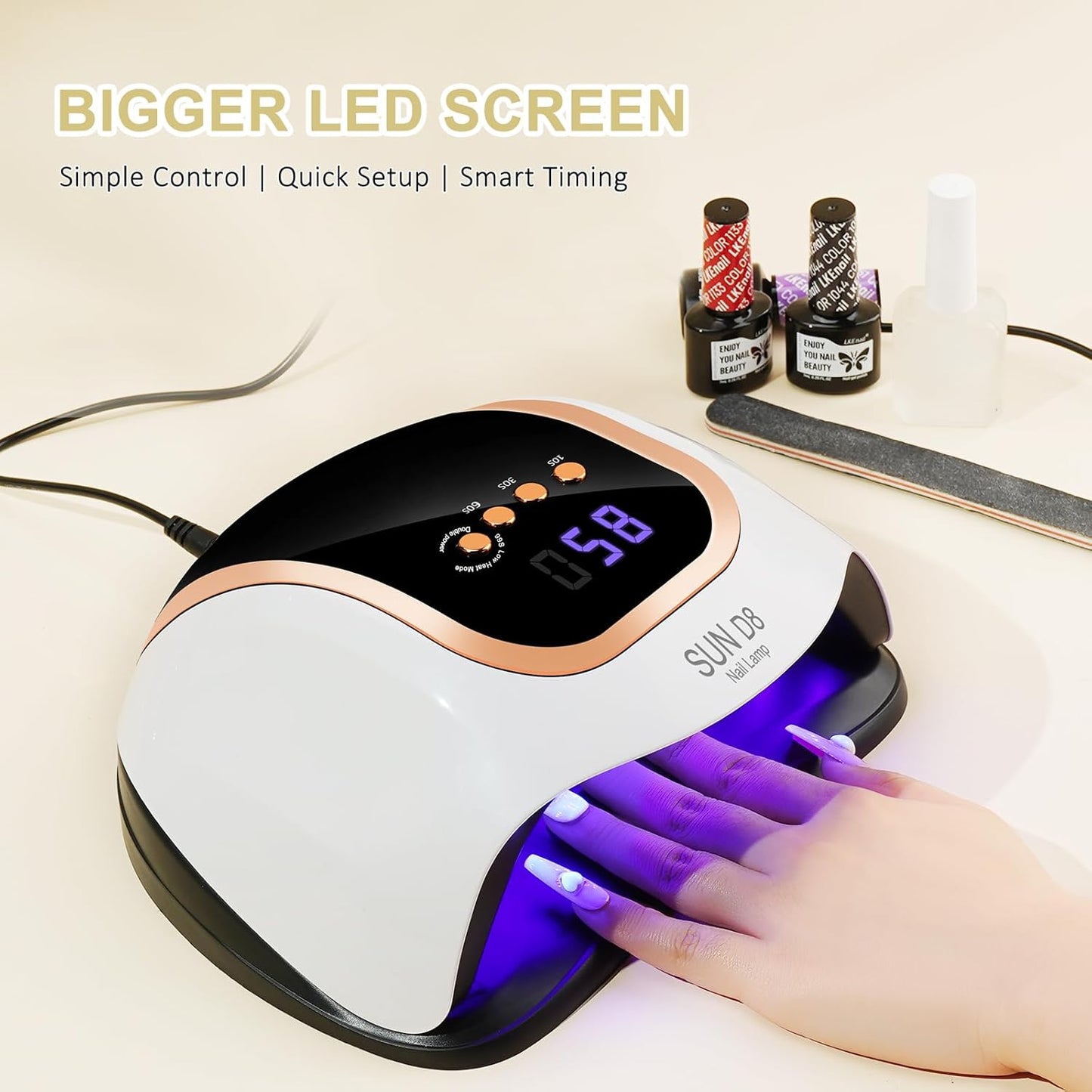 Wisdompark 268W UV LED Nail Lamp, Nail Dryer for Gel Polish, 4 Timers Curing Lamp Professional Nail Light, 66Pcs Uv Beads and Automatic Sensor (Gold)