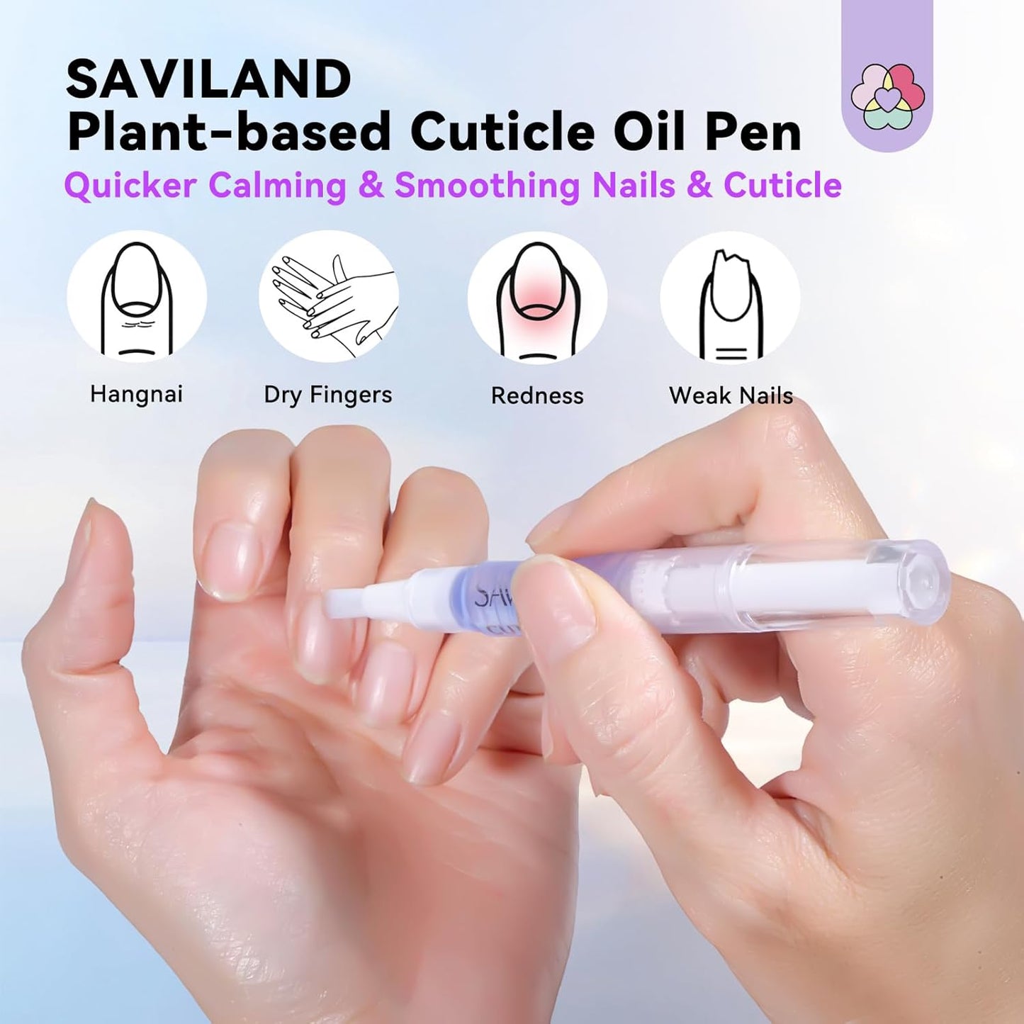 SAVILAND Soothing Cuticle Oil Pen: 6Pcs Plant-Based Nail Oil with Aloes Vitamin E Nail Strengthener Refreshing Nail Growth Serum Cuticle Softener for Moisturizing Repairing Dryness Redness Peeling