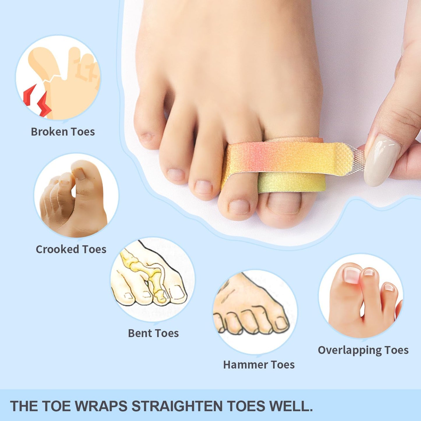 Niupiour Hammer Toe Corrector/Straightener for Women & Men - 8 Pack Fabric Buddy Broken Toe Wraps, Toe Splint for Bunions, Overlapping Toe, Crooked Toe, Bent Toe, Newly Upgrade Materials