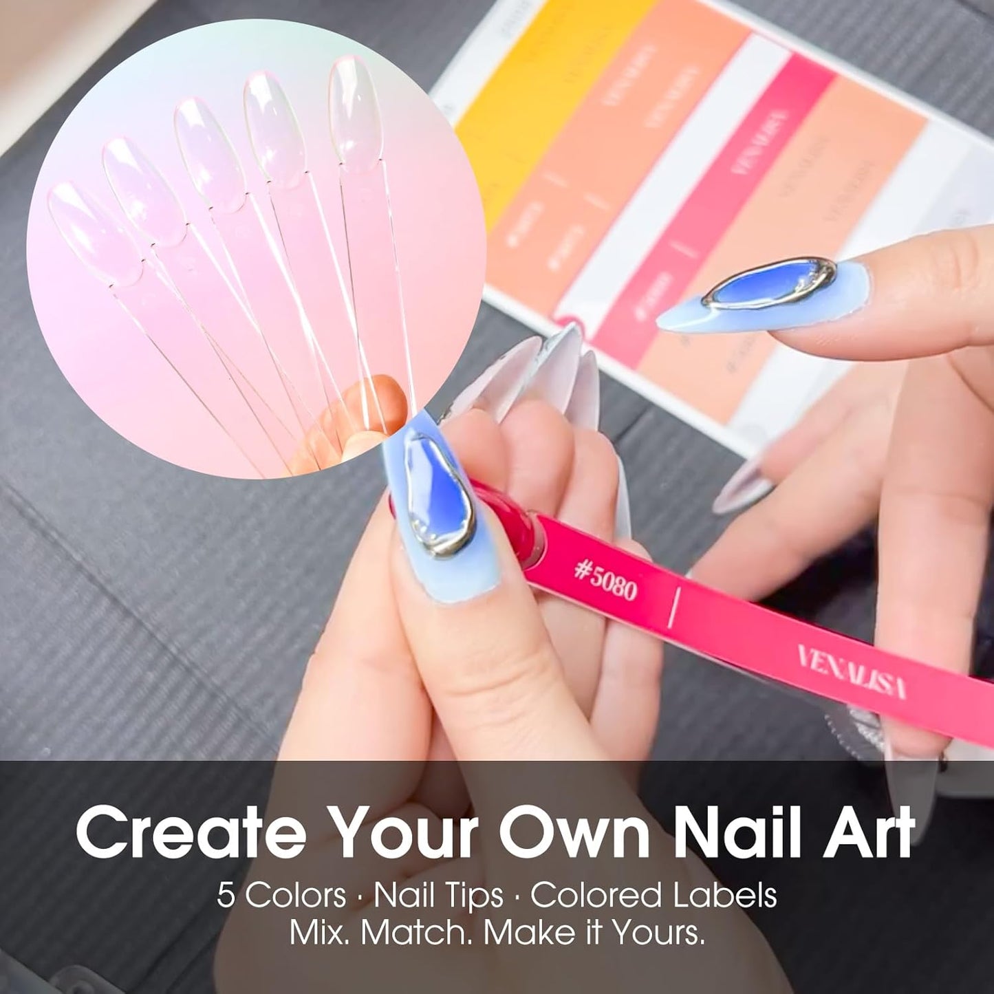 VENALISA Gel Nail Polish Set, 5 Colors 10ML Gel Polish Kit Nude Pink Blue Milky White Glitter Soak Off Salon Manicure DIY at Home Nail Art For Girls Women