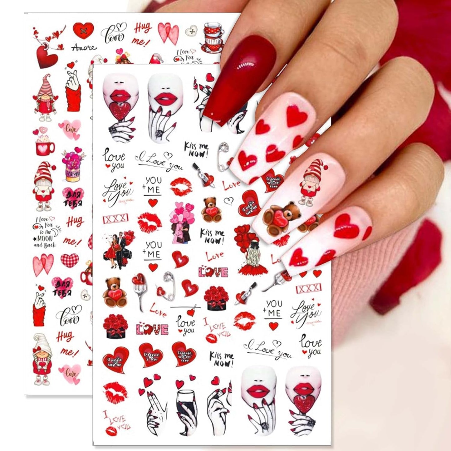 TailaiMei Valentine's Day Nail Stickers, 10 Sheets Self-Adhesive Nail Art Decals for DIY Nail Decorations, Cartoon Design for Teddy Bears, Sexy Breasts (Cartoon Style)
