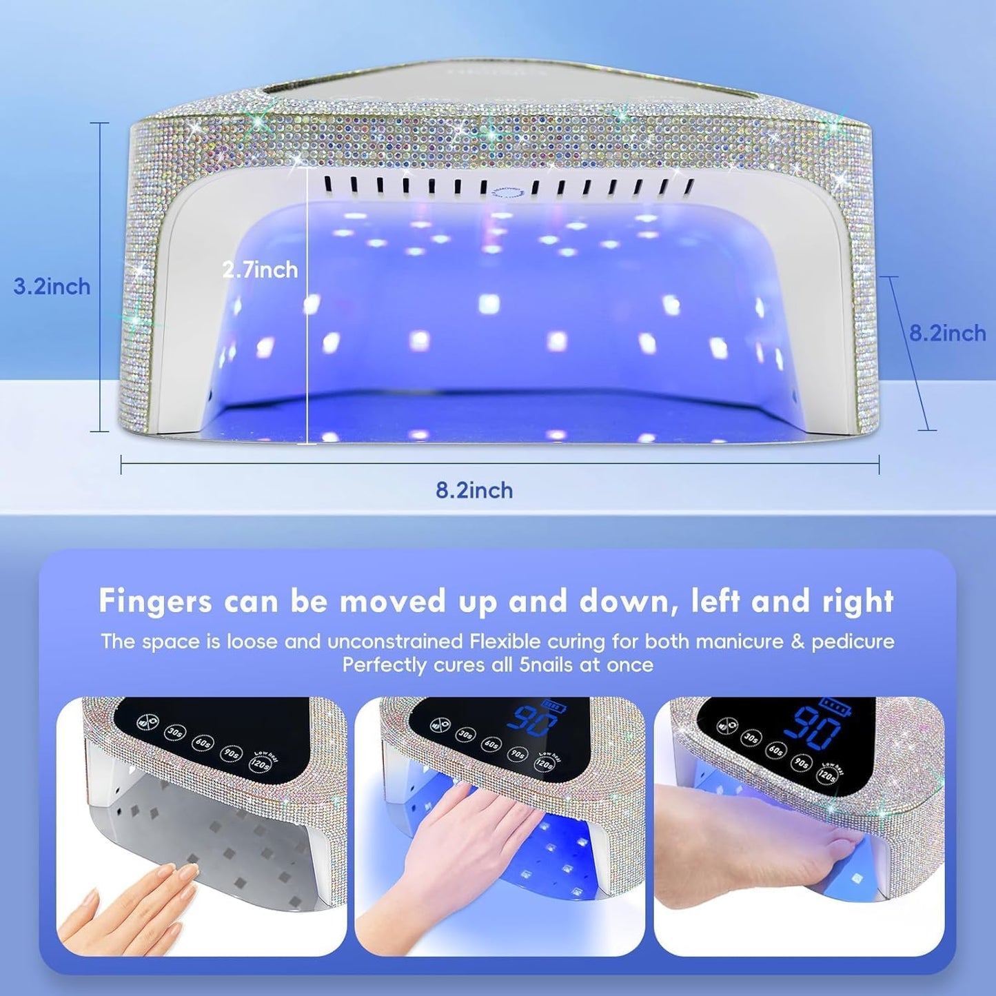 UV LED Nail Lamp with UV Gloves,Magnetic Metal Mirror Base Cordless Nail Dryer, Gel Polish Curing Light with 4 Timers,Touch Control Display,Auto Sensor for Professional Salon & Home