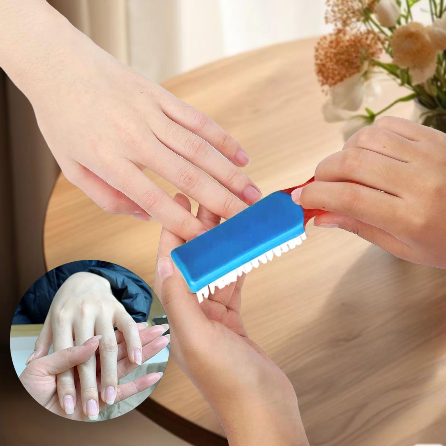 Nail Cleaning Brush, 2 Pack (Hard & Soft Bristles), Plastic Material, White & Red, Sturdy Handle, 6.3 Inch Length