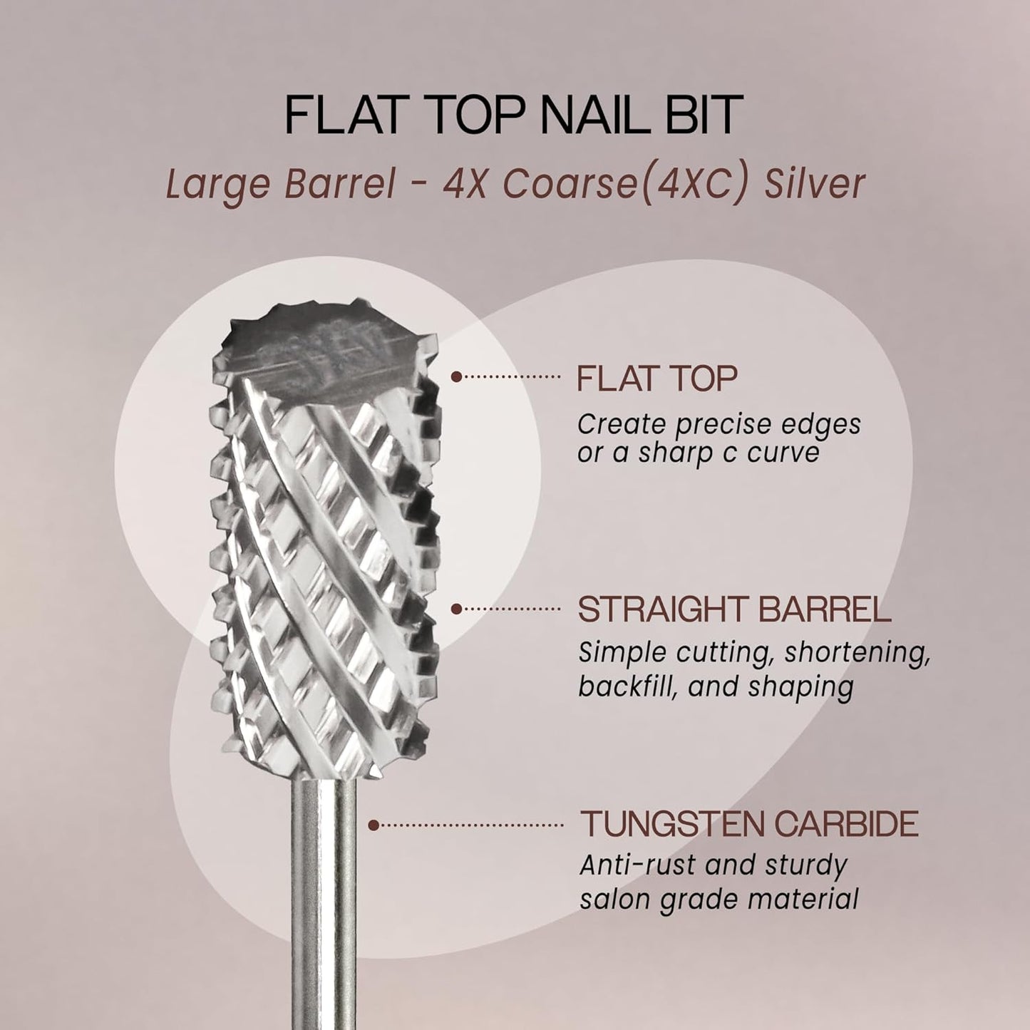 PANA Flat Top Large Barrel 3/32" Shank Size - (Silver, 4X Coarse Grit) - Fast remove Acrylic or Hard Gel Nail Drill Bit for Manicure Pedicure Salon Professional or Beginner