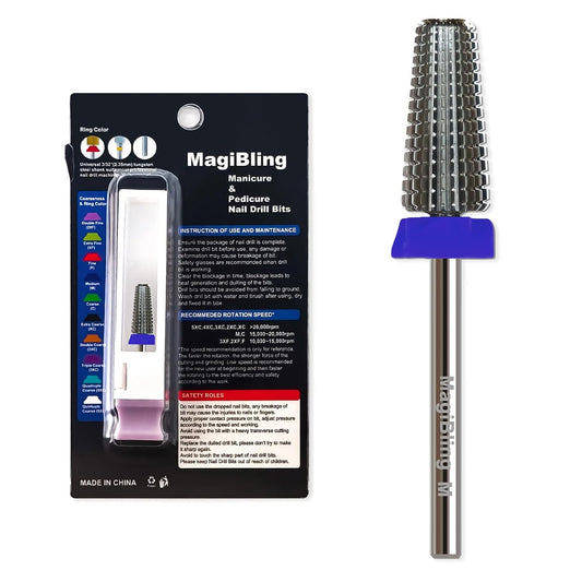 5 in 1 Nail Drill Bits, Straight Cut 3/32'' Professional Tungsten Carbide Bits, Two-way Rotation Easy for Left Hand, Hard Soft Gel Removal Fast Manicure Polishing, Medium