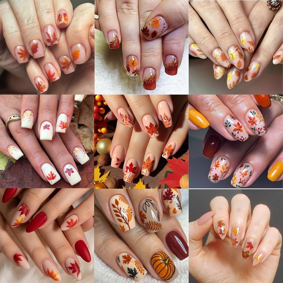 8 Sheets Fall Nail Stickers for Nail Art, 3D Self-Adhesive Bronzing Thanksgiving Nail Decals Pumpkin Maple Leaf Ginkgo Leaves Designs Nails Decorations Autumn Nail Art Supplies for Women