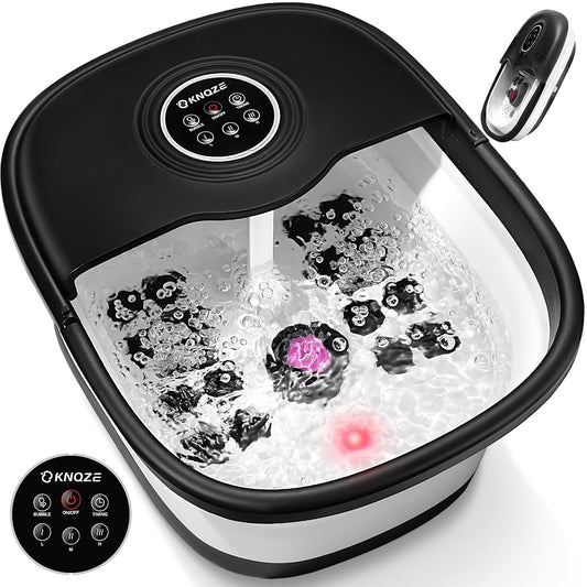 KNQZE Collapsible Foot Spa Bath with Heat, Remote Control, Temperature Control, Bubbles, Pumice Stone, Red Light, Timer, 16 Massage Roller Pedicure Foot Spa Foot Soaker for Soothe & Relax Tired Feet