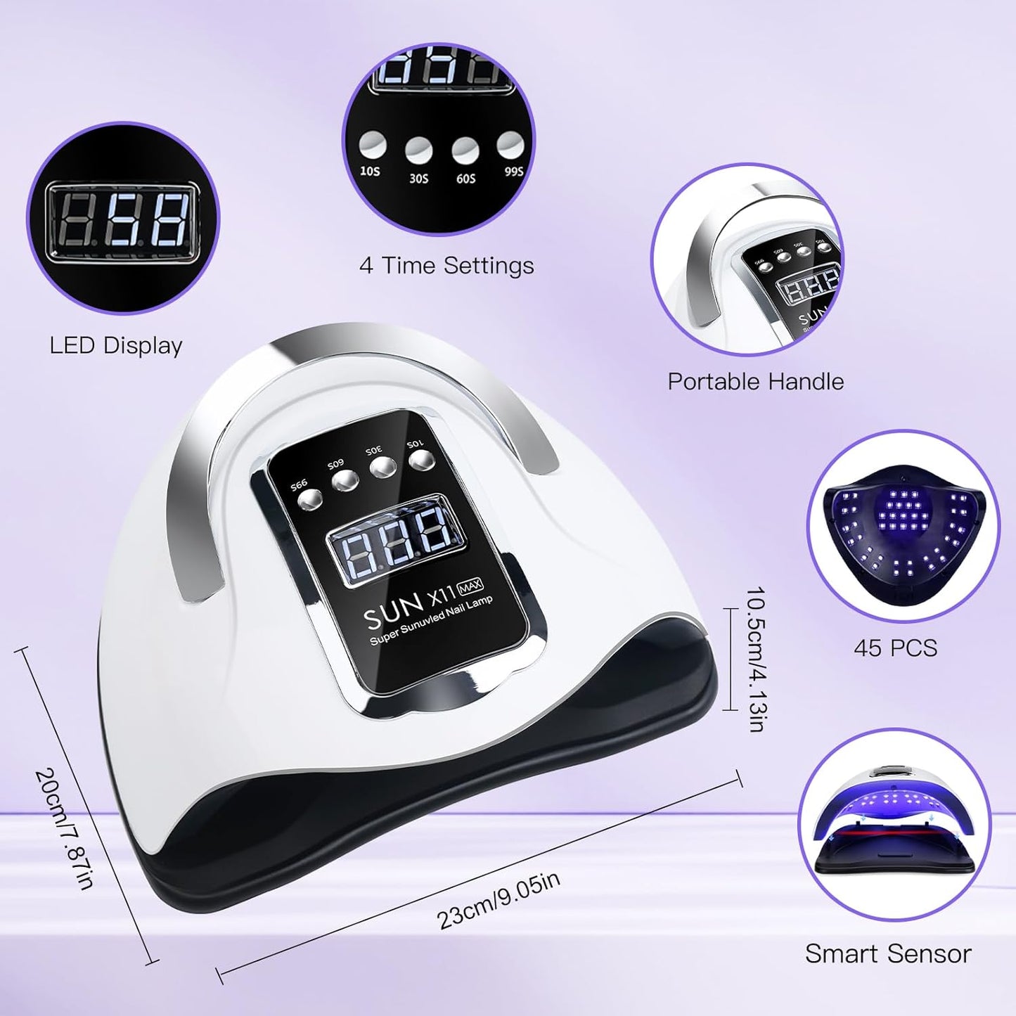 Wisdompark UV LED Nail Lamp 280W, UV Light for Gel Nails with 66Pcs Lamp Beads and Automatic Sensor/4 Timer Settings Professional Nail Dryer for Gel Polish Manicure Art Tools for Home Salon