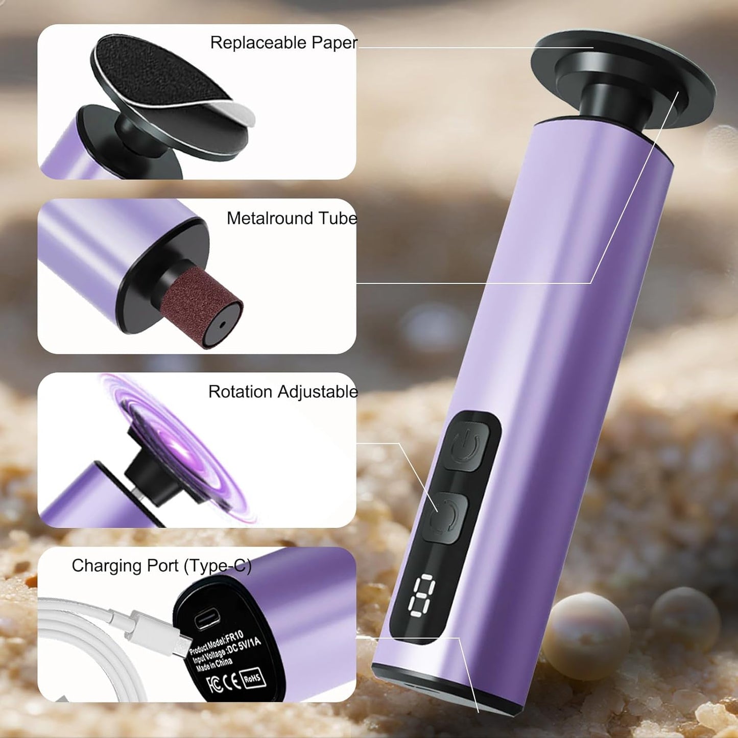 Electric Foot Callus Remover, 9-Speed Variable, Rechargeable Portable Callus Remove (Purple)