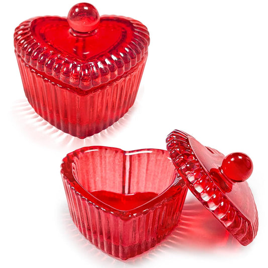Crystal Sweet Heart Shape Acrylic Liquid Powder Glass Dappen Dish Glass Cup w Cap Lid Bowl for Acrylic Nail Art Transparent Kit (HJ-NAPB073-Red-2pcs)