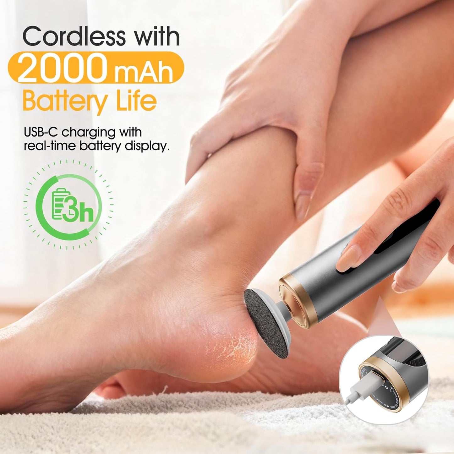 Electric Callus Remover for Feet, Rechargeable Pedicure Tools for Feet with 40PCS Sandpaper Discs, Adjustable Speed Heel Scraper for Cracked Heels, Foot Care Scrubber File for Dry Dead Skin