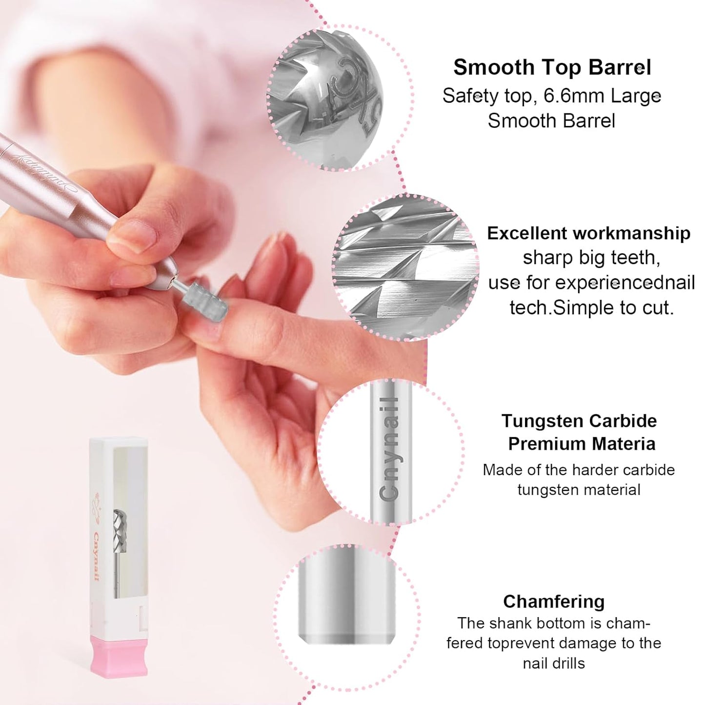 3/32" Large Barrel Smooth Round Top Tungsten Carbide Nail Drill Bit Safety Bit for Gel & Acrylic Removal, 2-Way Rotating Efile Tip, Salon Electric File Accessory (5XC Grit, Silver)