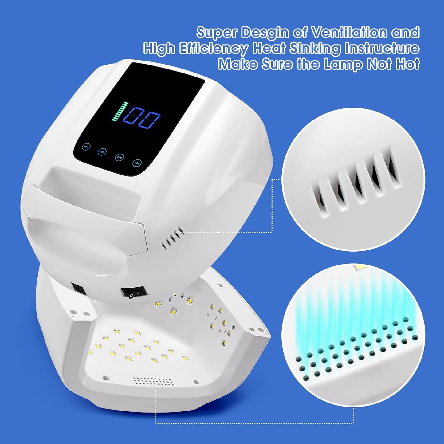 UV LED Nail Lamp 96W, Rechargeable UV Light for Gel Nails with Metal Base, Auto Sensor and 4 Timer Settings, Salon Quality UV Nail Light(White)