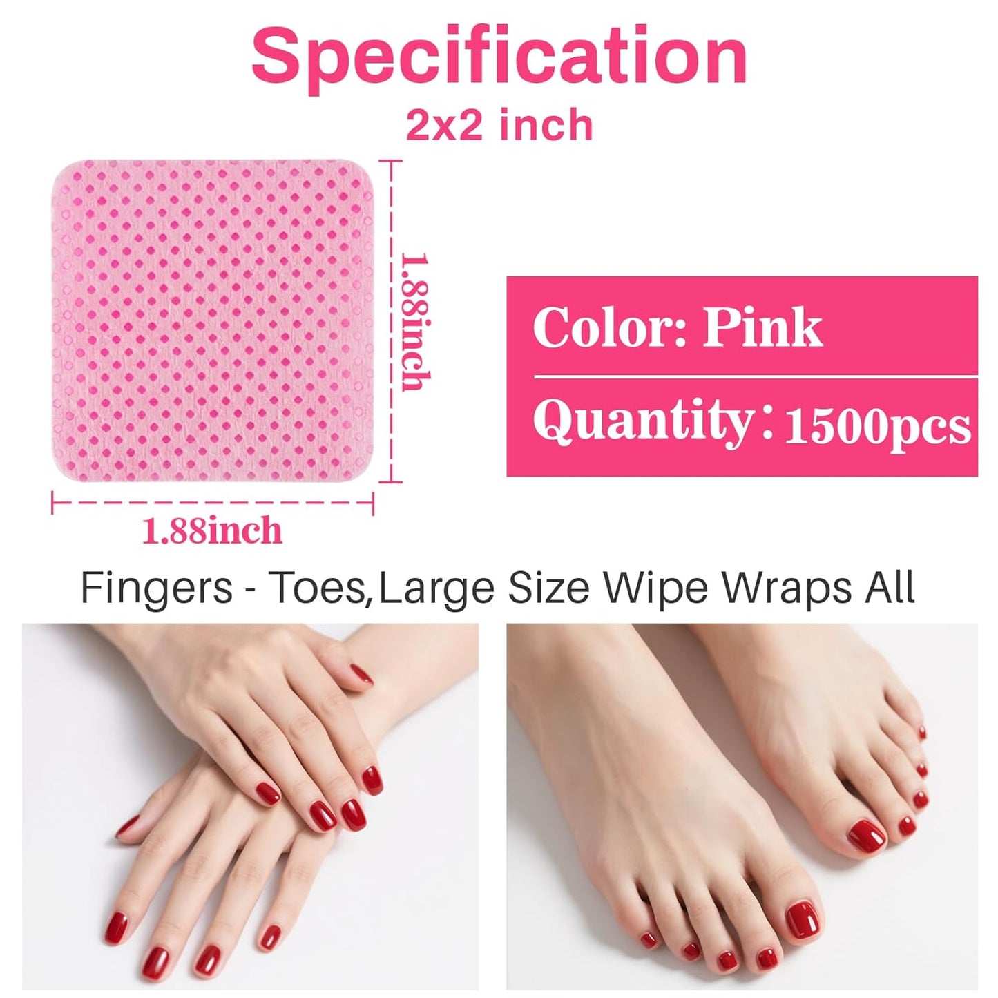 1500pcs Lint Free Nail Wipes - No Lint Nail Polish Gel Remover Wipe Toallitas Sin Pelusa Para UñAs Non Lint Nail Prep Pads Eyelash Extension Napkins Pink Nail Supplies Art Tech Must Haves Stuff