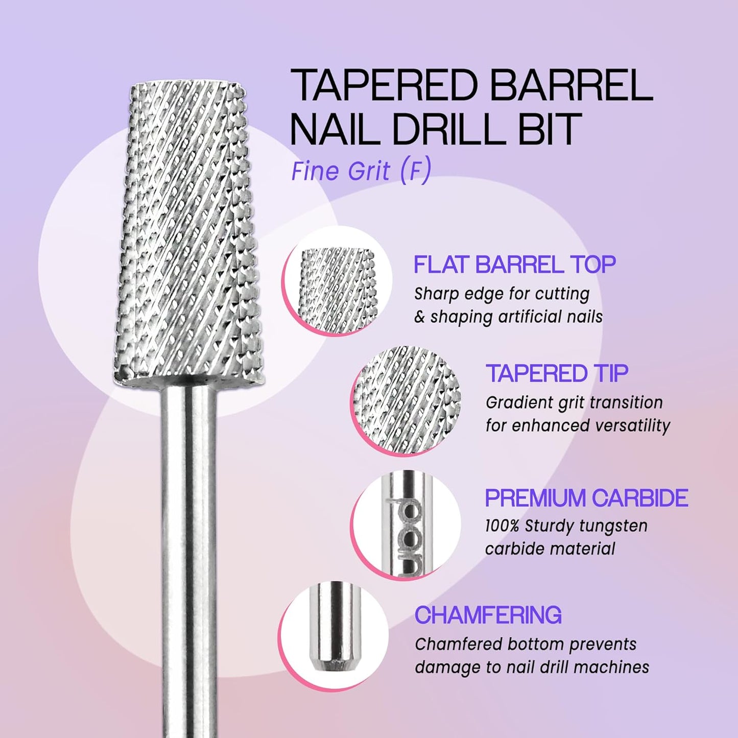Premium Pana 3/32" Tapered Barrel Carbide Nail Bit -For Electric Dremel Drill Machine, Nail Art Design, Manicure, Pedicure, Nail File, Cuticle Clean etc. (Fine Grit- Silver)