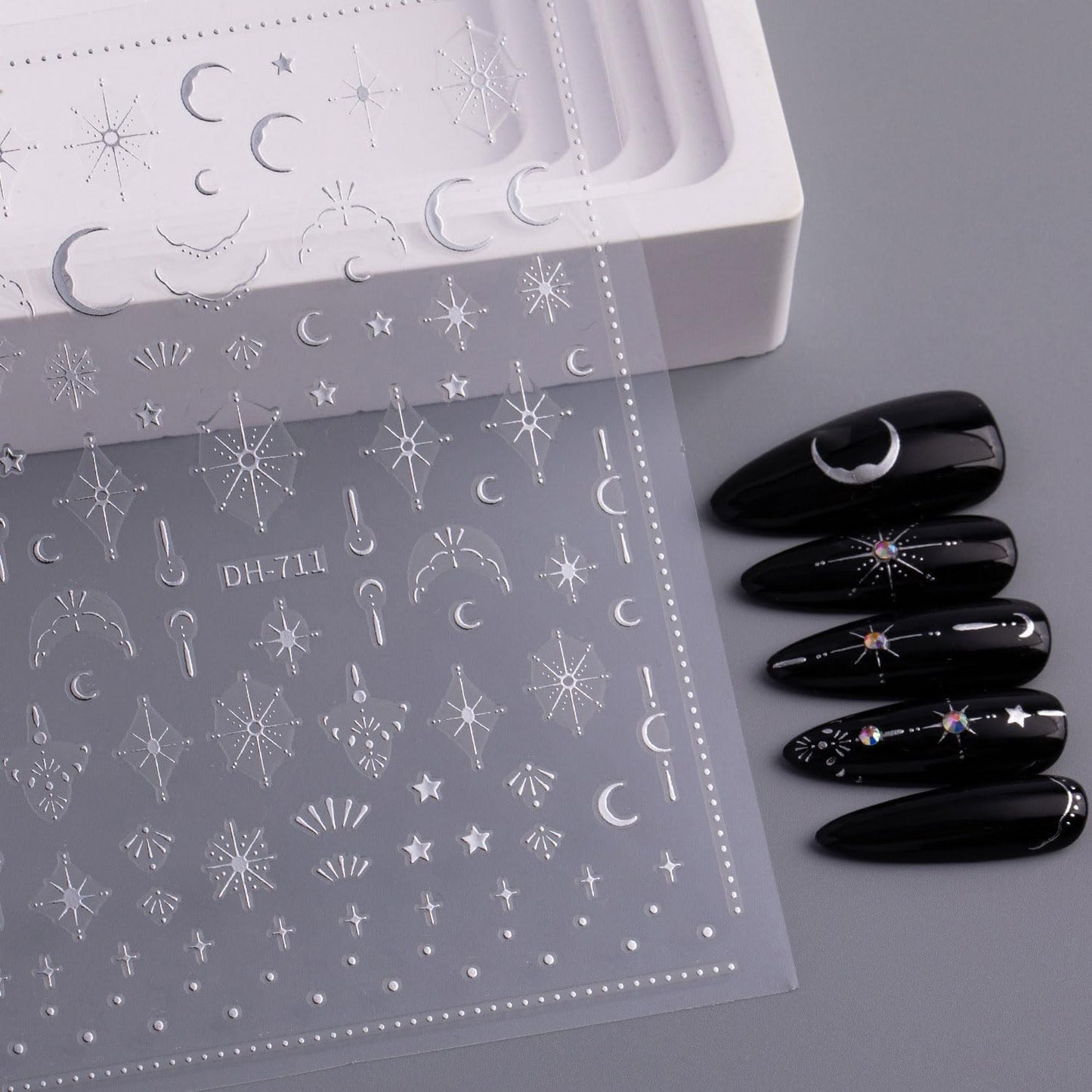 2 Sheets 3D Nail Stickers Star Moon Nail Art Decals Gold Silvery Nails Supplies Self-Adhesive Manicure Supplies for Women