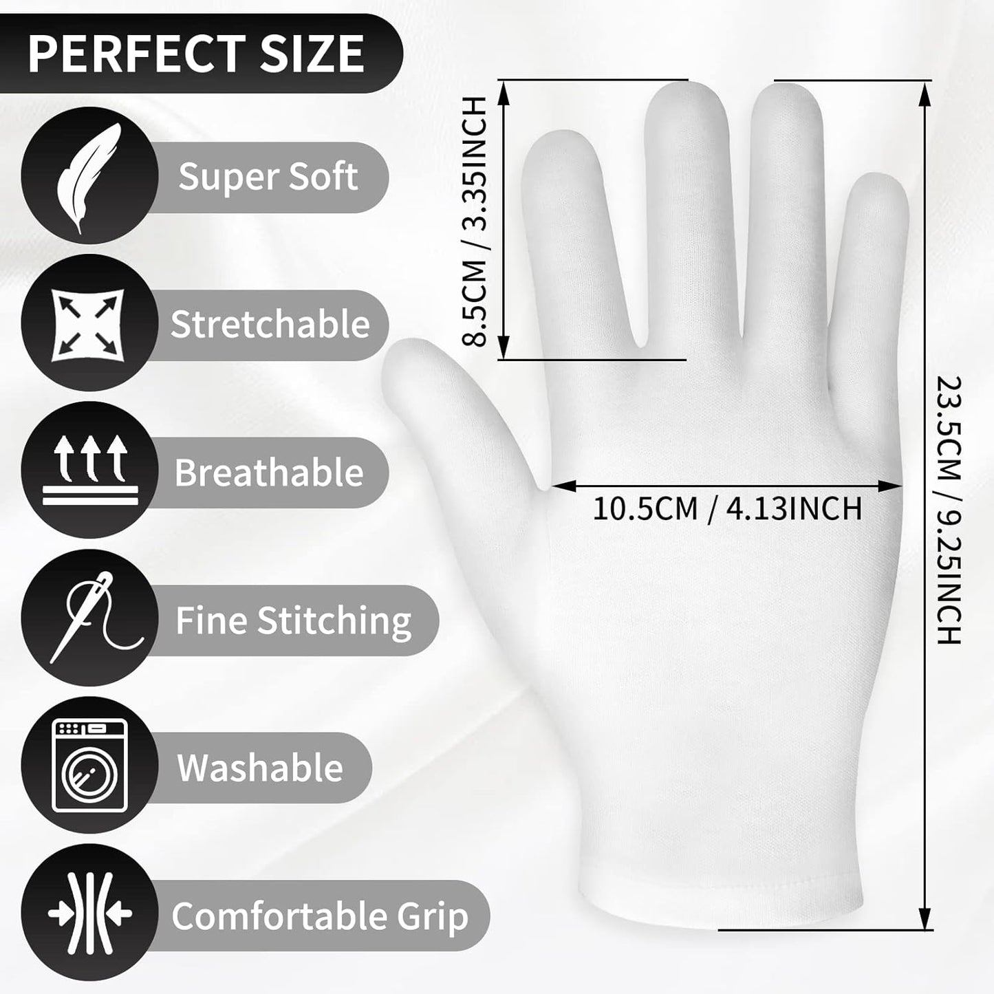 Sibba 2 Pairs Touch Screen Moisturizing Gloves White Cotton Moisturizing Gloves Overnight Bedtime Heal Eczema Sleeping Lotion Hand Spa Treatment Gloves Repair Rough Cracked Dry Chapped Hands Skin