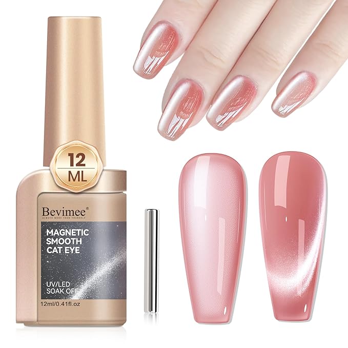 Cat Eye Gel Nail Polish Nude Pink, Moonlight Cateye Polish Crystal Mirror Gloss Magnetic Nails Gel Glitter Holographic Cats Eye Nail Velvet 1PC