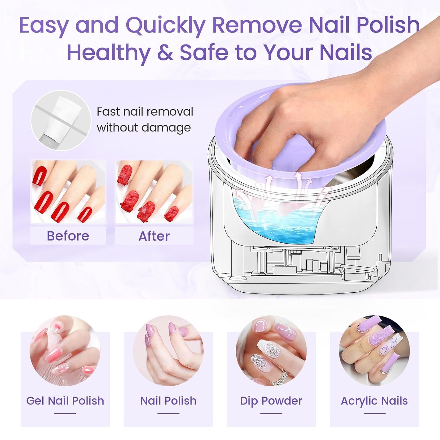 Yokilly Nail Soaking Bowl Heated: 50% Faster Nail Soak off Bowl for Women Nail Beginner - Electric Manicure Nail Bowl for Home Salon（Purple)