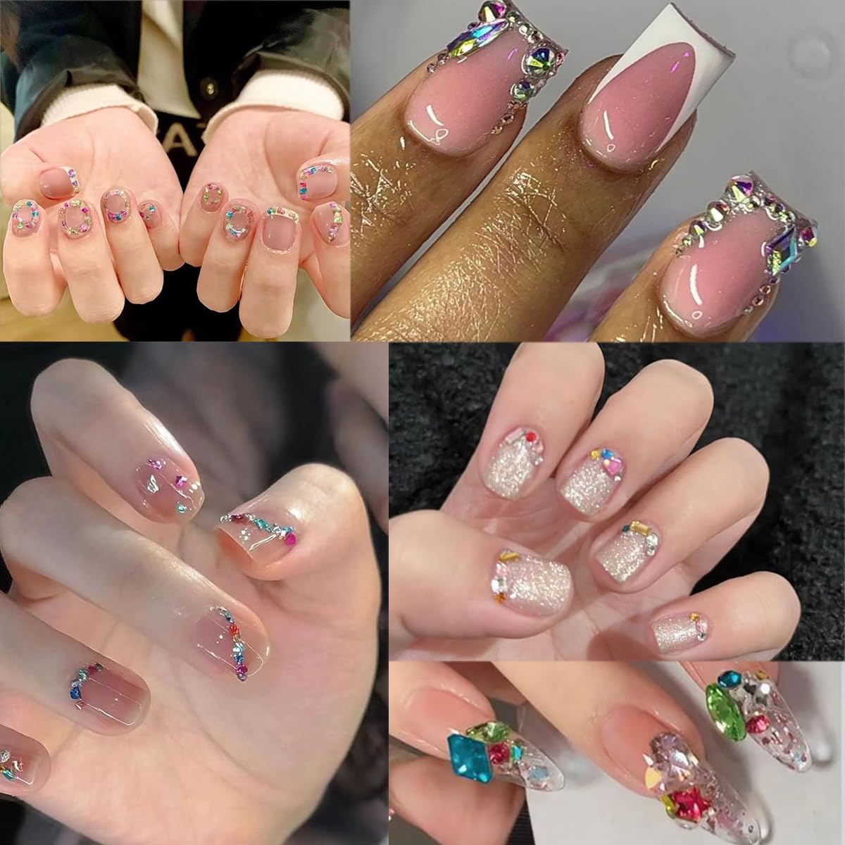 3000Pcs Colour Nail Charms 3D French Petite Nail Rhinestones Colorful Nail Gems Multi Shape Crystal Exquisite Mini Heart Star Glitter Nail Art Charms Cute Nail Supplies Decoration for Women Acrylic