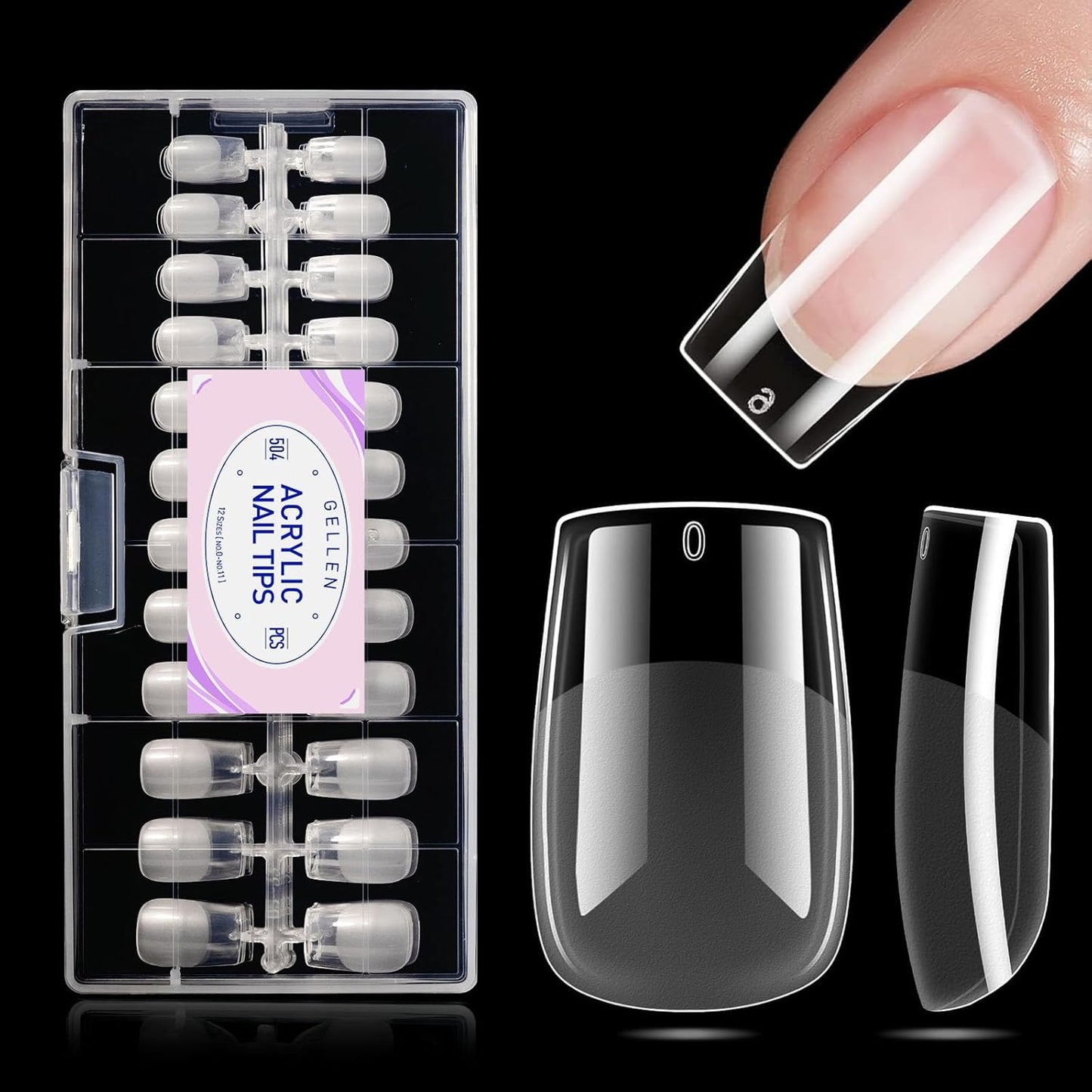 Gellen Short Square Nail Tips, 504Pcs Half Matte Full Cover Nail Tips Pre-shape Gel Nail Tips Acrylic False Press on Nails for Nail Extension Nail Art DIY Salon 12 Sizes