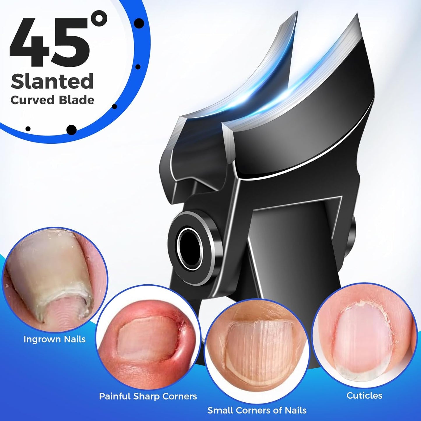 Slanted Toenail Clippers for Thick Toenails for Seniors, Heavy Duty Toe Nail Clippers for Men Thick Ingrown Nails with Wide Jaw Opening, Curved Large Fingernail Clipper Cutter -Black