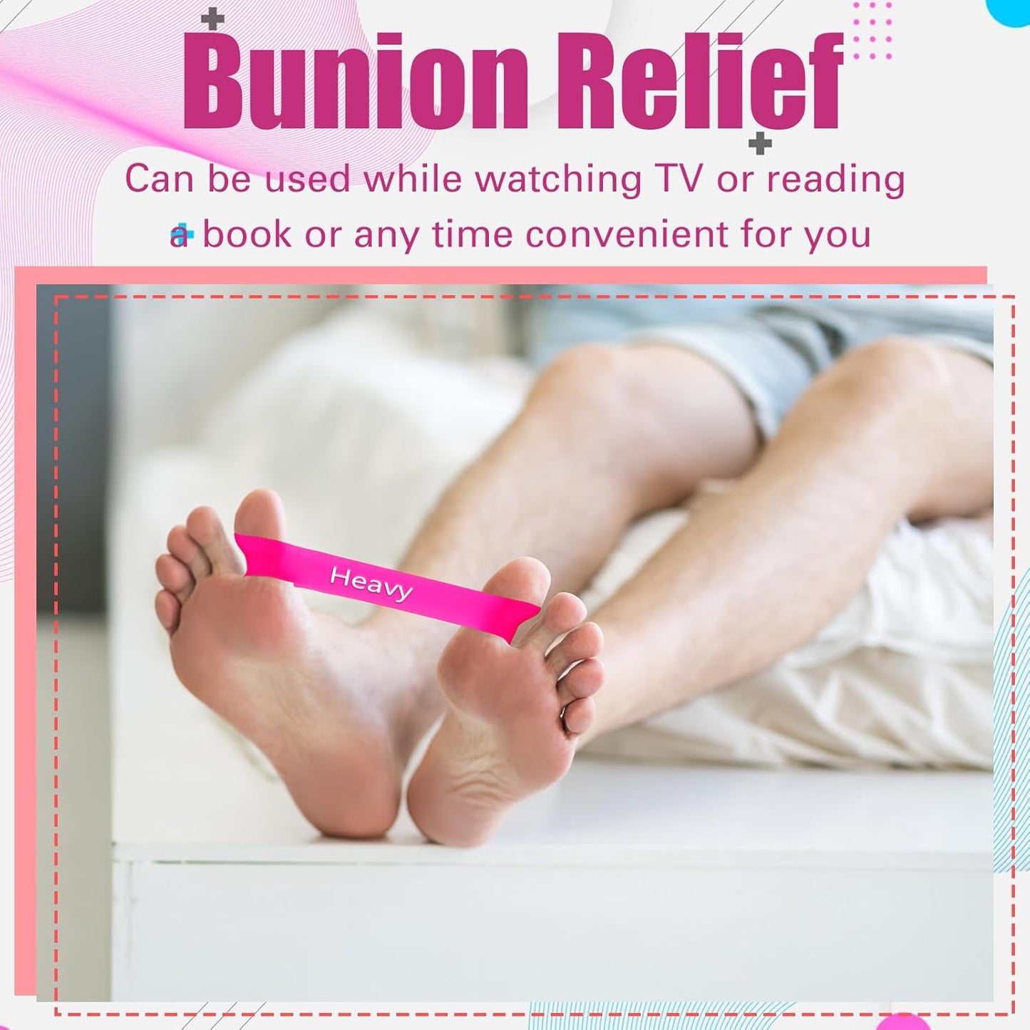 Set of 5 Toe Stretcher Bands for Bunions Correction Foot Big Toe Spacers Resistance Straightener Loop Bands with Carry Bag for Women Men Hallux Valgus Alignment Yoga Exercise(Pink)