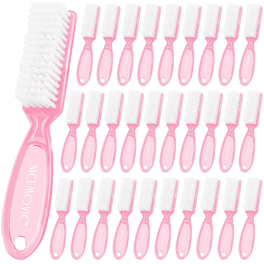 NICEMOVIC 30Pcs Bulk Nail Brush for Cleaning Fingernails, Handle Grip Nail Scrubber Brush, Hand Fingernail Cleaner Brush Manicure Tools Scrub Cleaning Brushes Use for Toe & Nail Cleaning (Clear Pink)