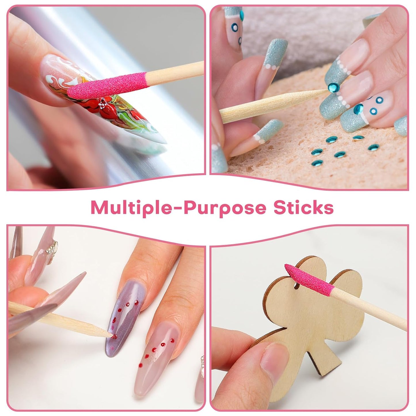 100PCS Disposable Sanding Sticks, Pumice Stone Cuticle File Remover Nail File Buffer, Double-Headed Manicure Sticks Wood Nail Stick Pusher Sanding Tools for Home Salon Mani-Pedi, Pink