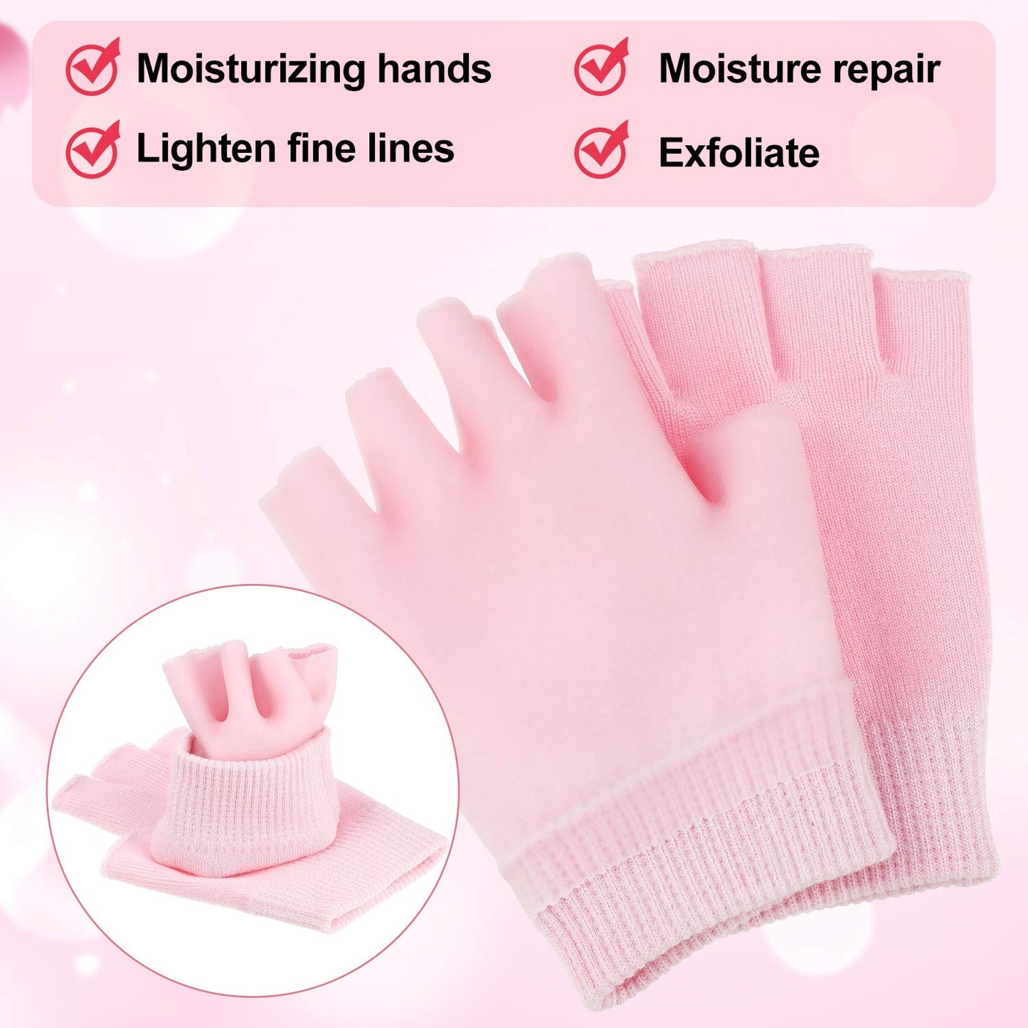 2 Pairs Fingerless Moisturizing Gloves Fingerless Gloves for Women Cotton Soft Moisturizing Eczema for Dry Rough and Cracked Hands Repair Arthritis Hand Typing for Men and Women (Pink)
