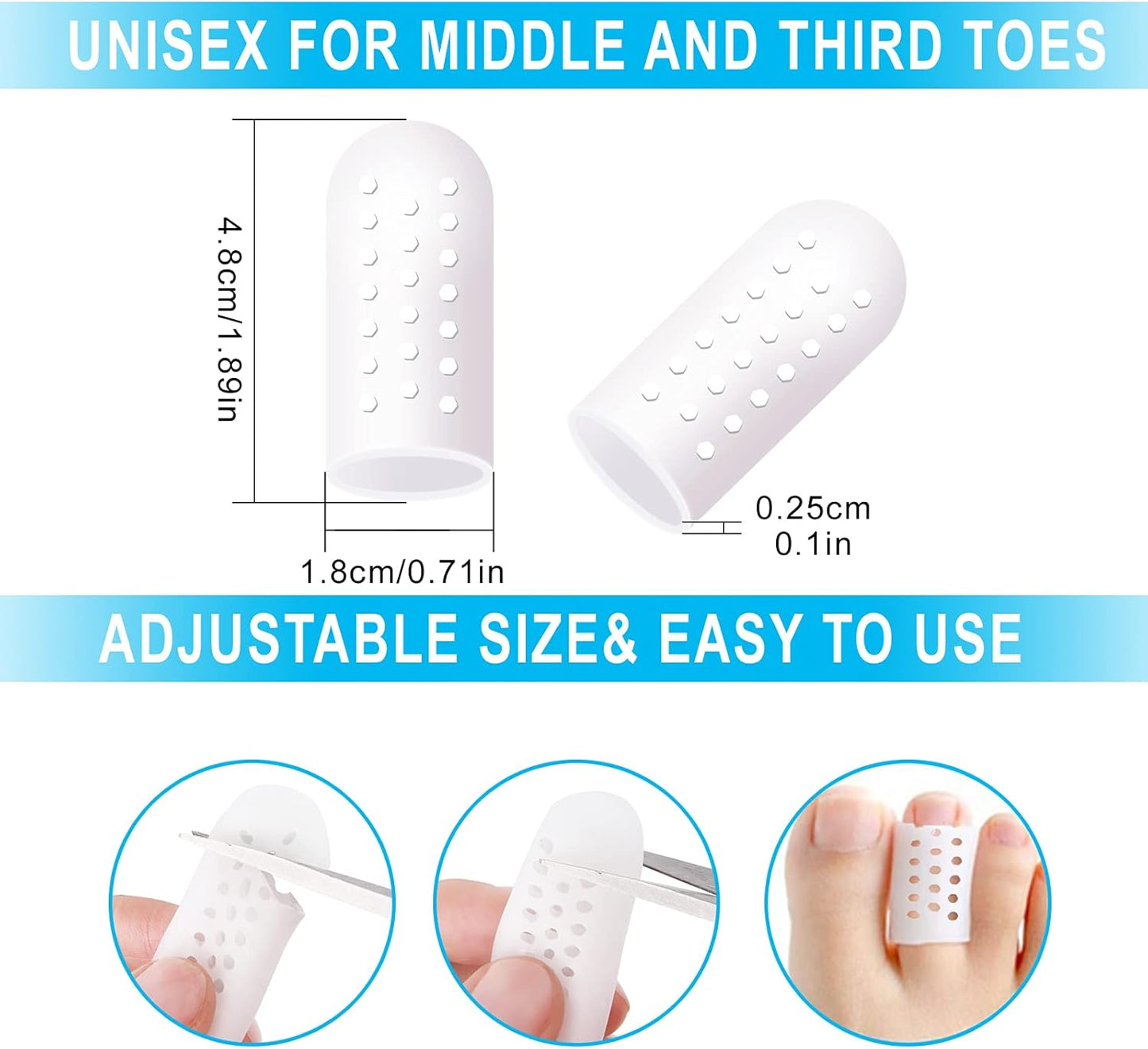 Toe Protectors Gel, 10 Pcs Breathable Toe Protector Cap Cover, Toe Guards for Protection of Ingrown Toenails, Corns, Calluses, Blisters, and More. Size Small