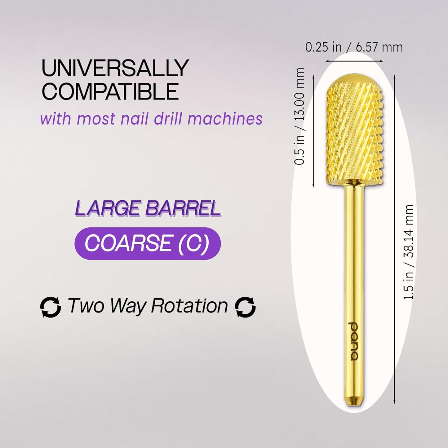 PANA 3/32" Large Smooth Round Top Safety Carbide Nail Drill Bit for Gel Polish & Acrylic Removal Nail Salon Manicure Pedicure Electric File Tools (Large Barrel - Gold, Coarse)