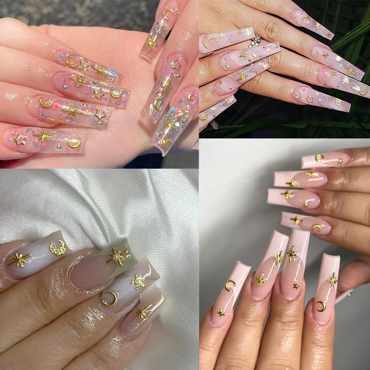 400Pcs 3D Gold Silver Star Nail Art Charms Metallic Studs Rhinestones Bling Gems Decorations Manicure Kit Art Supplies Accessories for Women Girls Acrylic Nails
