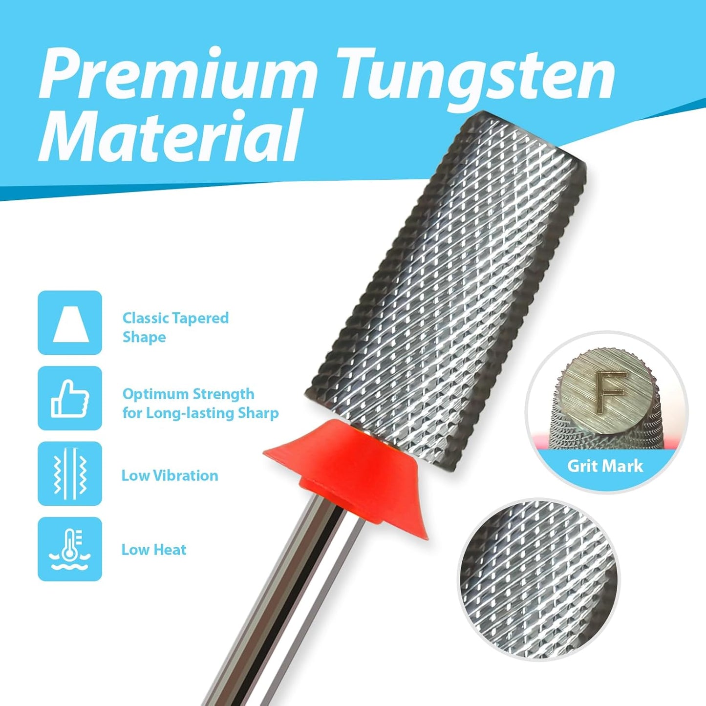 Professional Nail Drill Bits, Tungsten Carbide Cross Cut Tapered Barrel 3/32'' Safety Bits, Left and Right Hand Use, Remove Gel Fast, Manicure Pedicure Cuticle Gel Polishing, Fine.