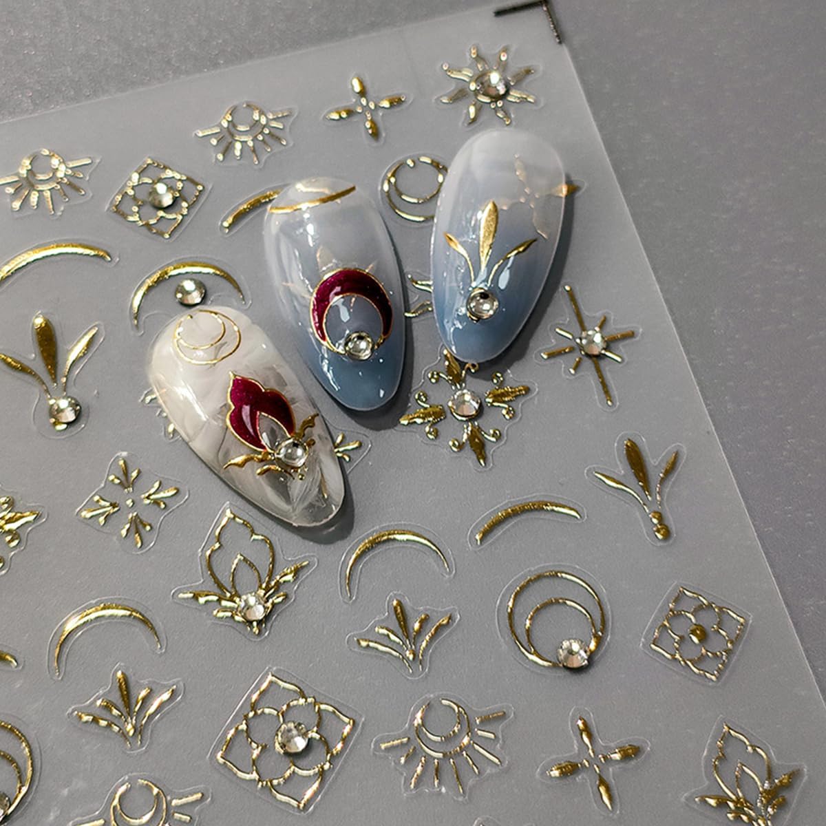 Gold Flower Nail Art Stickers 5D Embossed Retro Nail Decals Bohemia Flower Designs Self Adhesive Gel Nail Art Supplies Accessories Colorful Nail Stickers for Women Nail Decoration