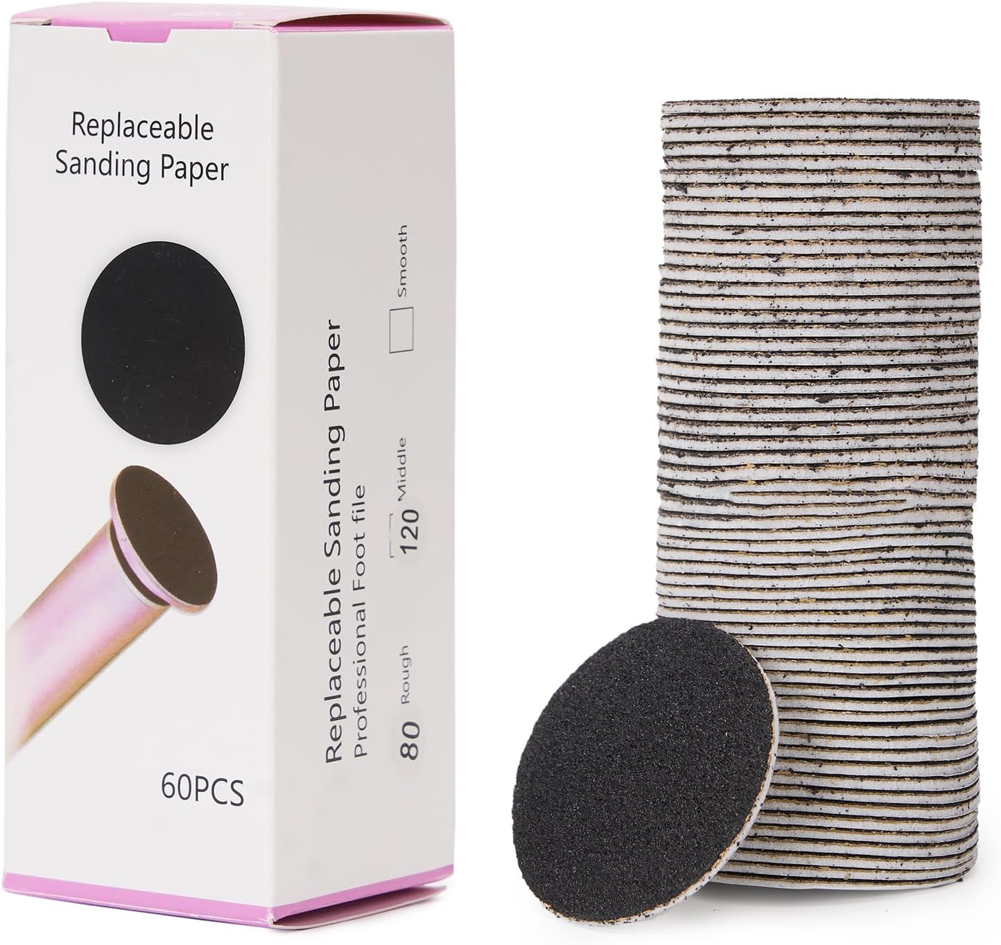 60pcs Replaceable Sandpaper Refill Discs for Electric Foot Callus Remover Hard Dry Dead Skin Remova(120 Grit 30pcs and 80 Grit 30pcs)