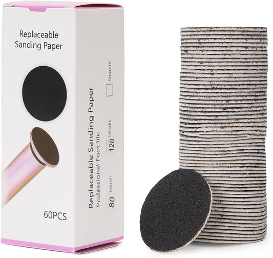 60pcs Replaceable Sandpaper Refill Discs for Electric Foot Callus Remover Hard Dry Dead Skin Remova(120 Grit 30pcs and 80 Grit 30pcs)