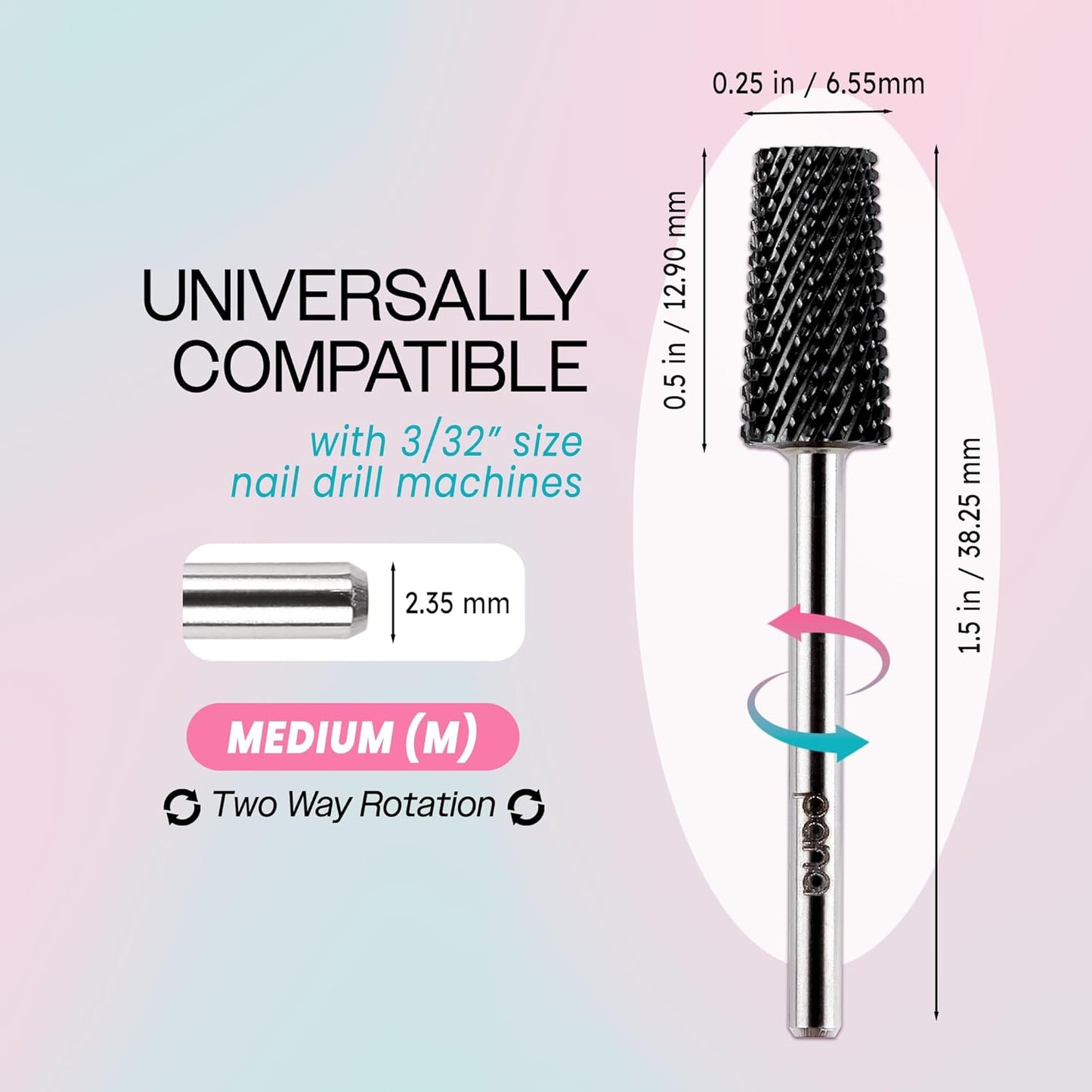 PANA Tapered Barrel Carbide 3/32" Shank Size - (Black, Medium Grit) - Fast remove Acrylic or Hard Gel Nail Drill Bit for Manicure Pedicure Salon Professional or Beginner