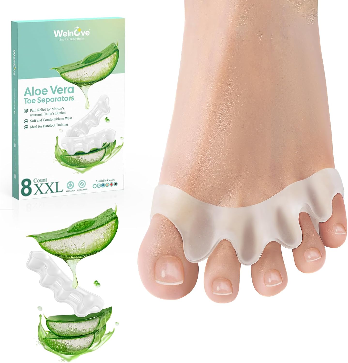 Welnove Toe Separators - 8 Pcs Toe Spacers for Women and Men - Restoring Toes to Their Original Shape - Silicone Toe Spreaders for Yoga Practice - Extra Large