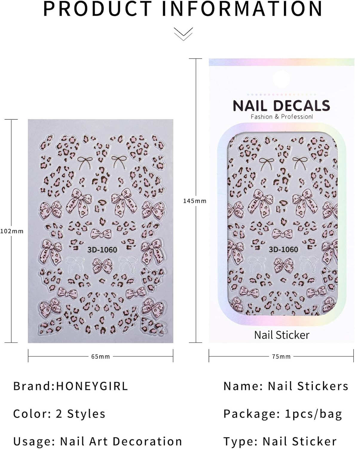 Leopard Print Bow Nail Stickers Self-Adhesive, 2 Sheets Mini Nail Art Decorations Kit - DIY Easy Apply for Everyday, Party, Gifts