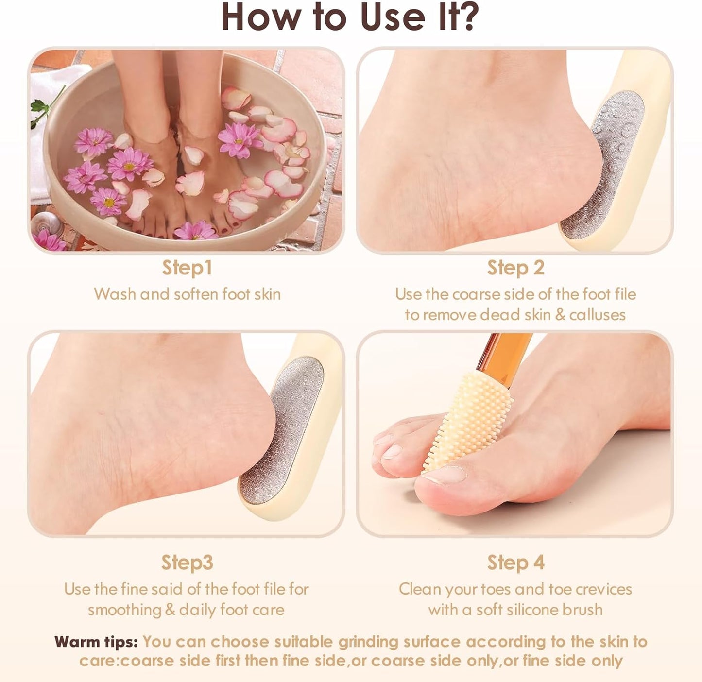 Foot Callus Remover, Foot File Callus Remover for Feet, Double Sided Foot Scrubber with Soft Silicone Brush, Pedicure Tools for Feet Care Dead Skin Calluses (Yellow)