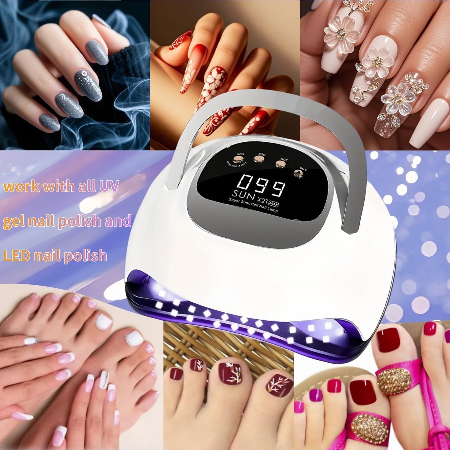 UV LED Nail Lamp with 72 Beads, 320W Nail Curing Lamps for Gel Polish with Automatic Sensor/4 Timer Setting,Led Nail Dryer, Professional Nail Art Drying Tools for Fingernail and Toenail.