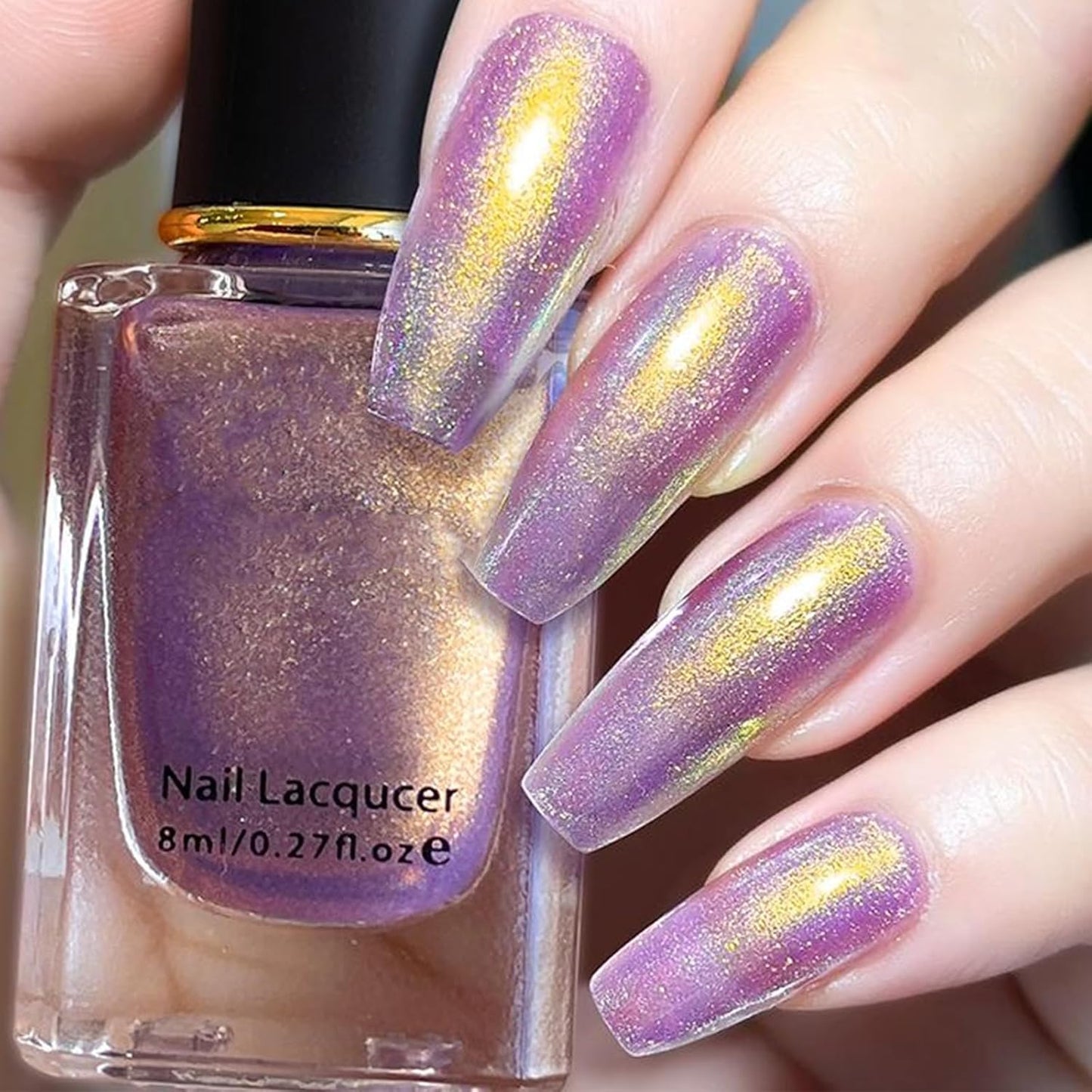 COSMOO Purple Golden Shimmer Quick Dry Nail Polish, 0.41 Fl Oz (Pack of 1), Red