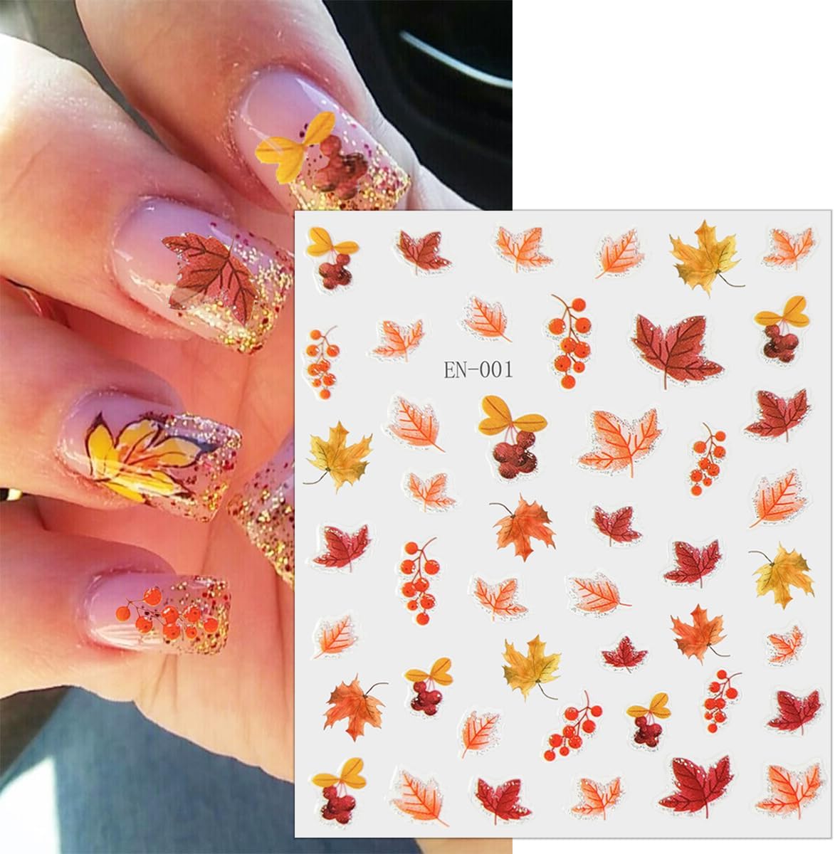 8 Sheets Autumn Maple Leaves Nail Stickers for Thanksgiving Pumpkins, Fall Fruit, Ginkgo Leaf - 3D Self-Adhesive Decals for Women Nail Art Design