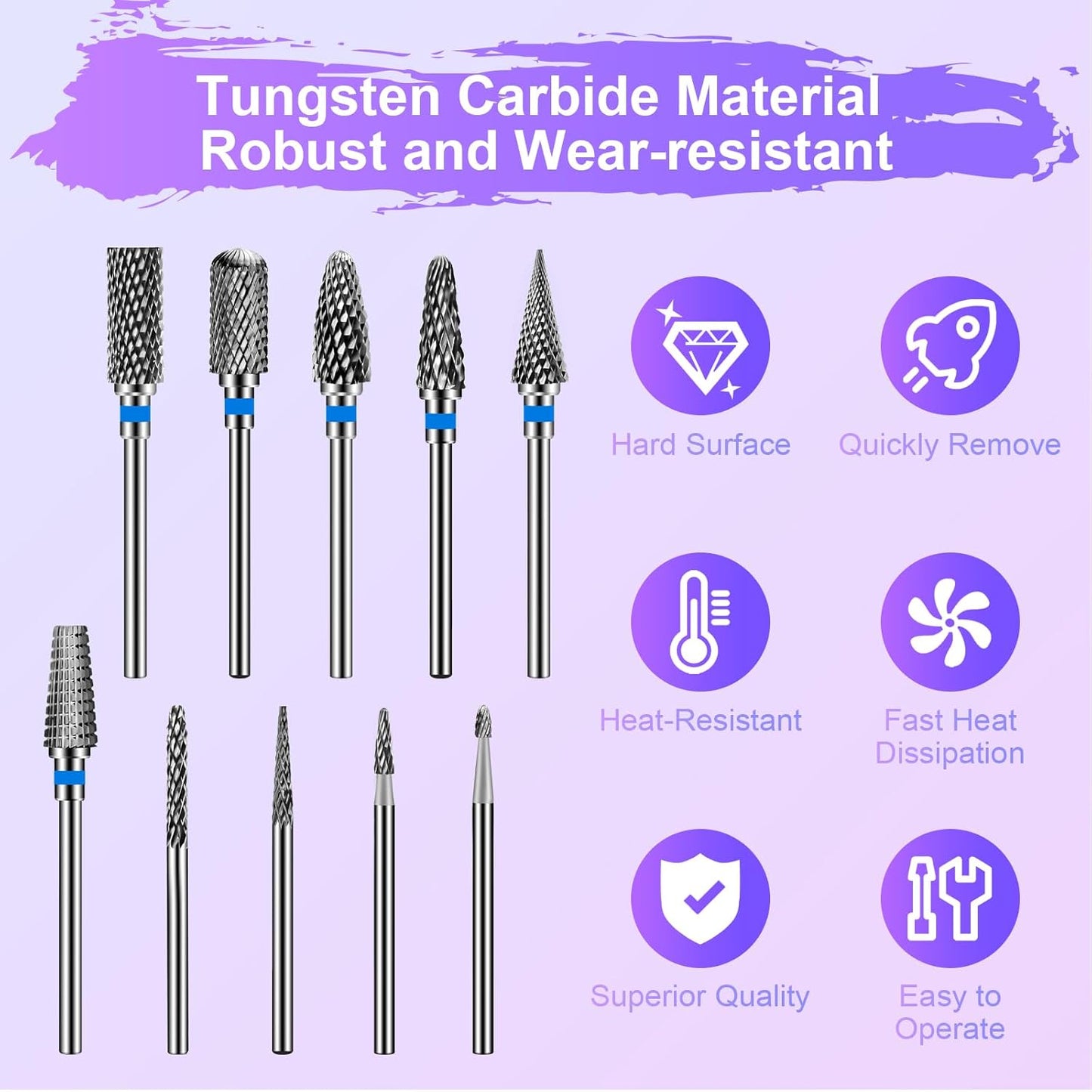 Diesisa 10PCS Nail Drill Bits Set - Tungsten Carbide Nail Bits for Acrylic Nails - 3/32" Shank Drill Bits Professional Electric Nail Bits For Nail Drill - Removal Bit Nail Drill for Home Salon-Blue